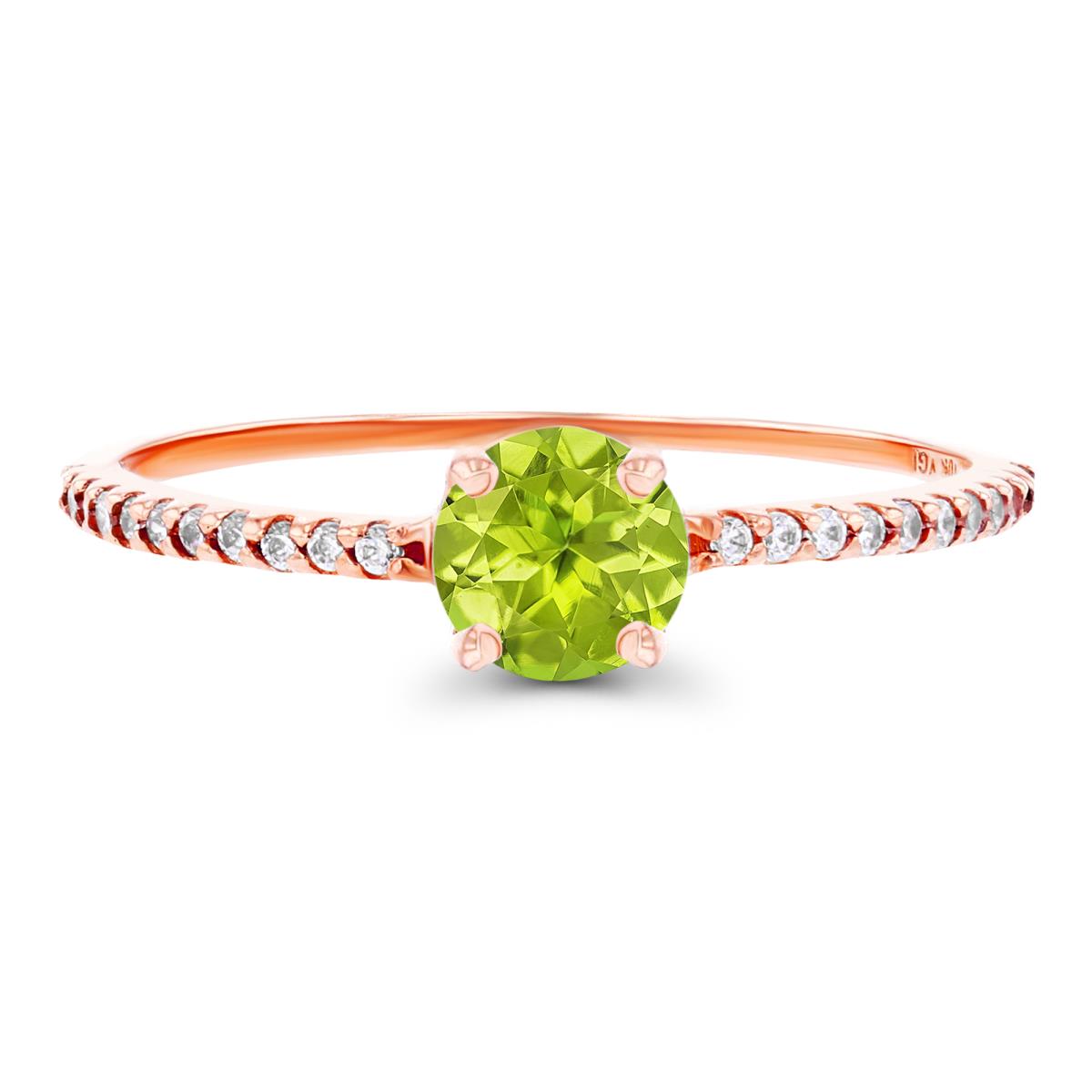 Sterling Silver Rose 5mm Peridot & Created White Sapphire Sides Engagement Ring