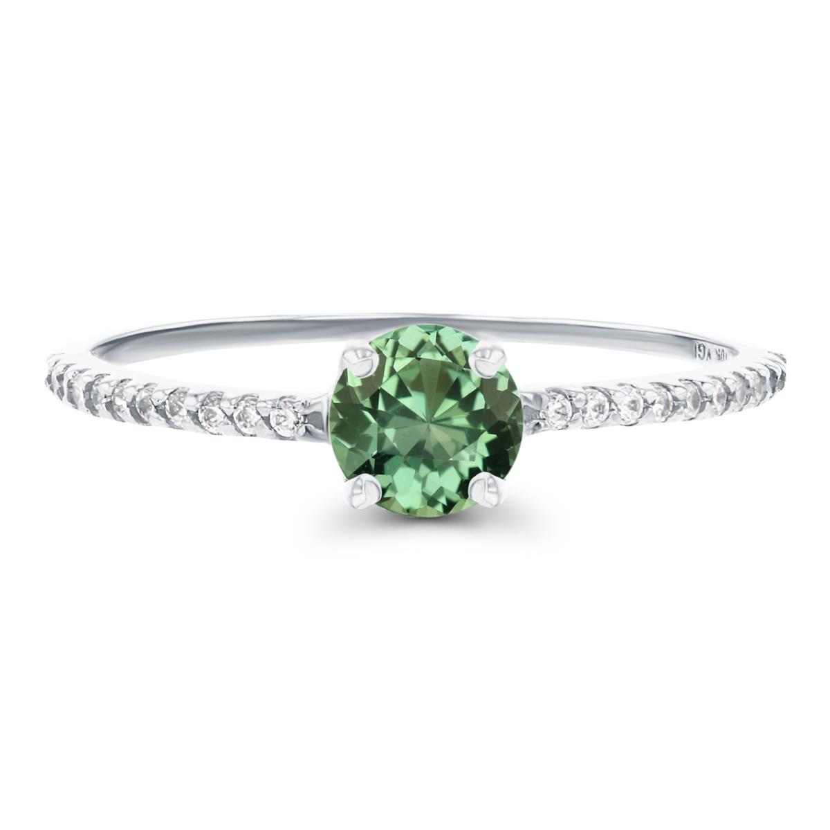 Sterling Silver Rhodium 5mm Created Green Sapphire & Created White Sapphire Sides Engagement Ring