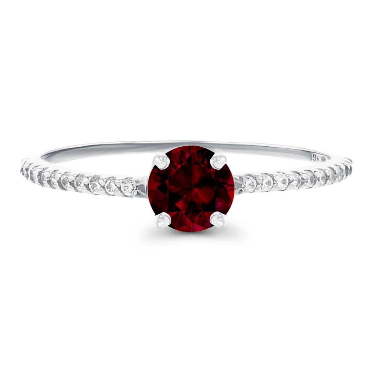 Sterling Silver Rhodium 5mm Garnet & Created White Sapphire Sides Engagement Ring