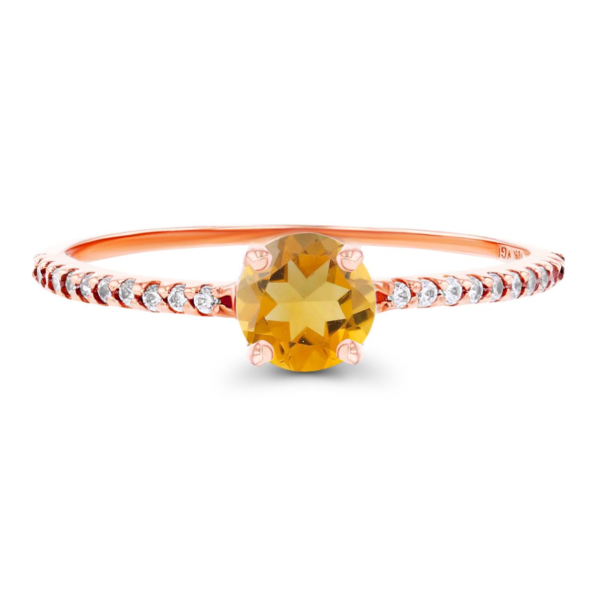 Sterling Silver Rose 5mm Citrine & Created White Sapphire Sides Engagement Ring