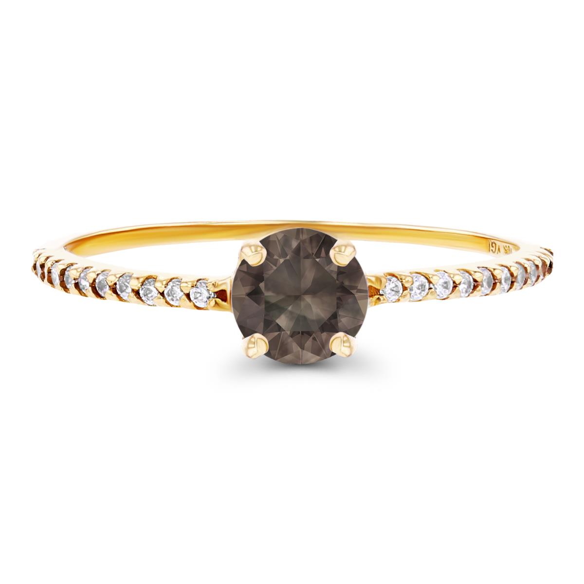 Sterling Silver Yellow 5mm Smokey Quartz & Created White Sapphire Sides Engagement Ring
