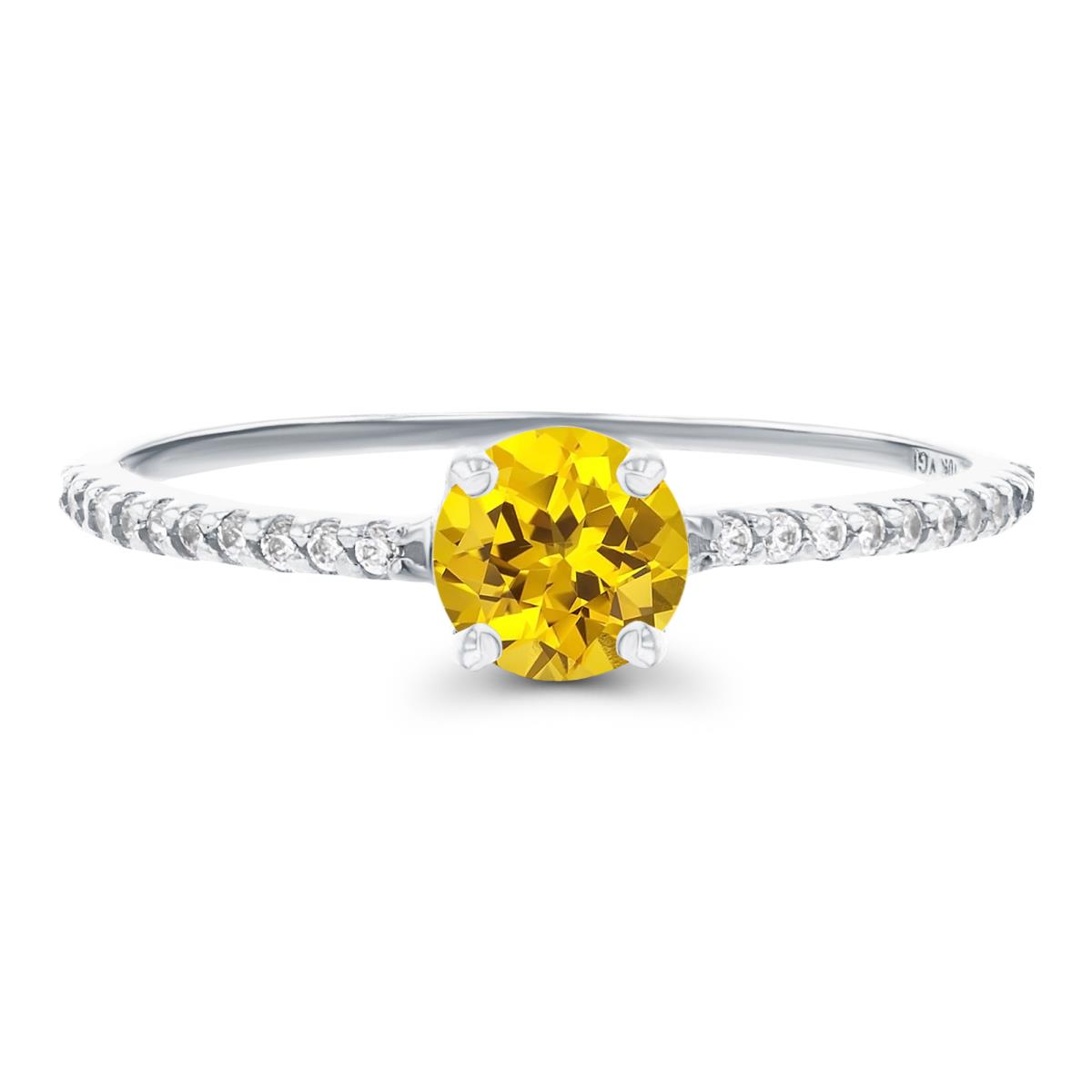 Sterling Silver Rhodium 5mm Created Yellow Sapphire & Created White Sapphire Sides Engagement Ring