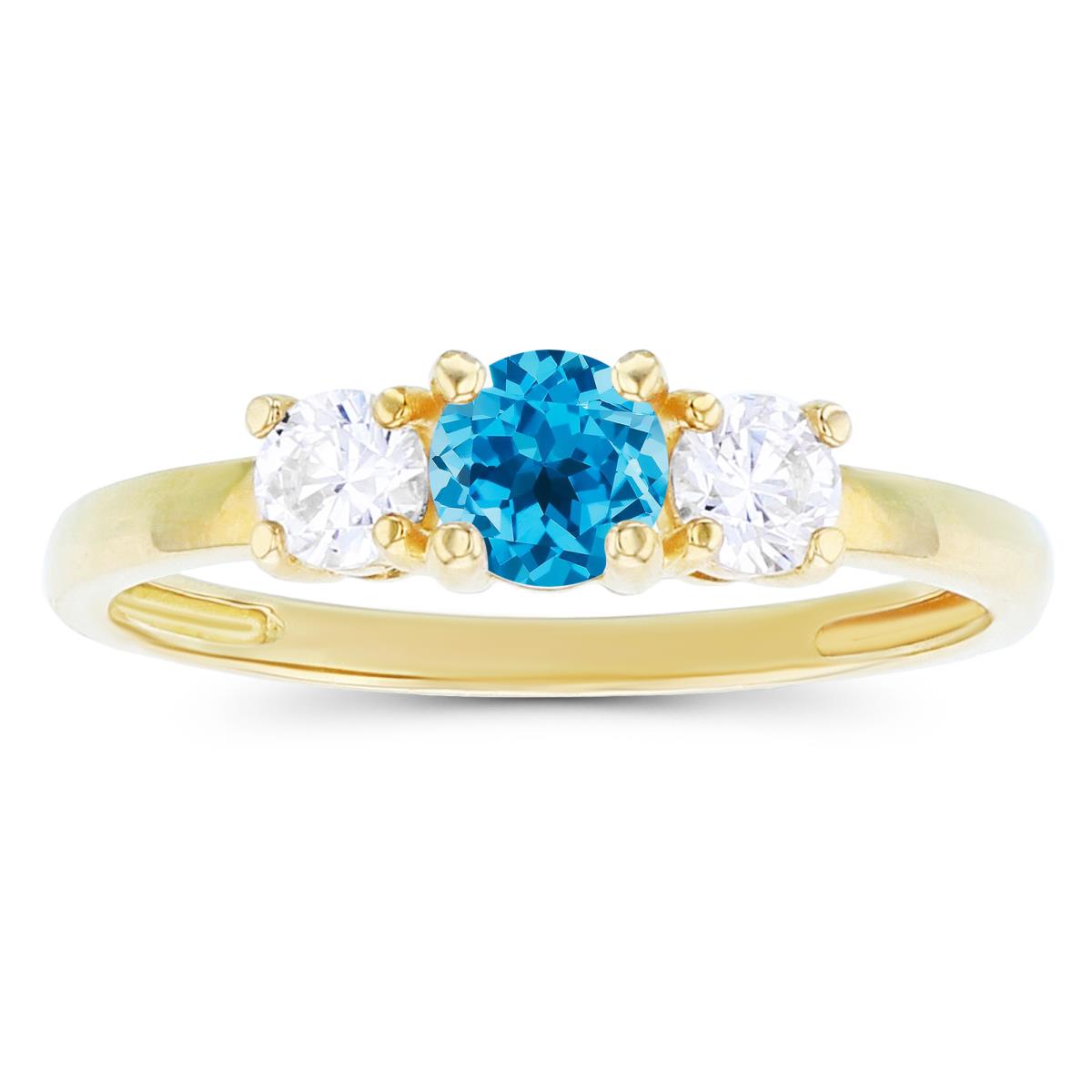 Sterling Silver Yellow 4.50mm Swiss Blue Topaz & 3.50mm Created White Sapphire Sides Ring