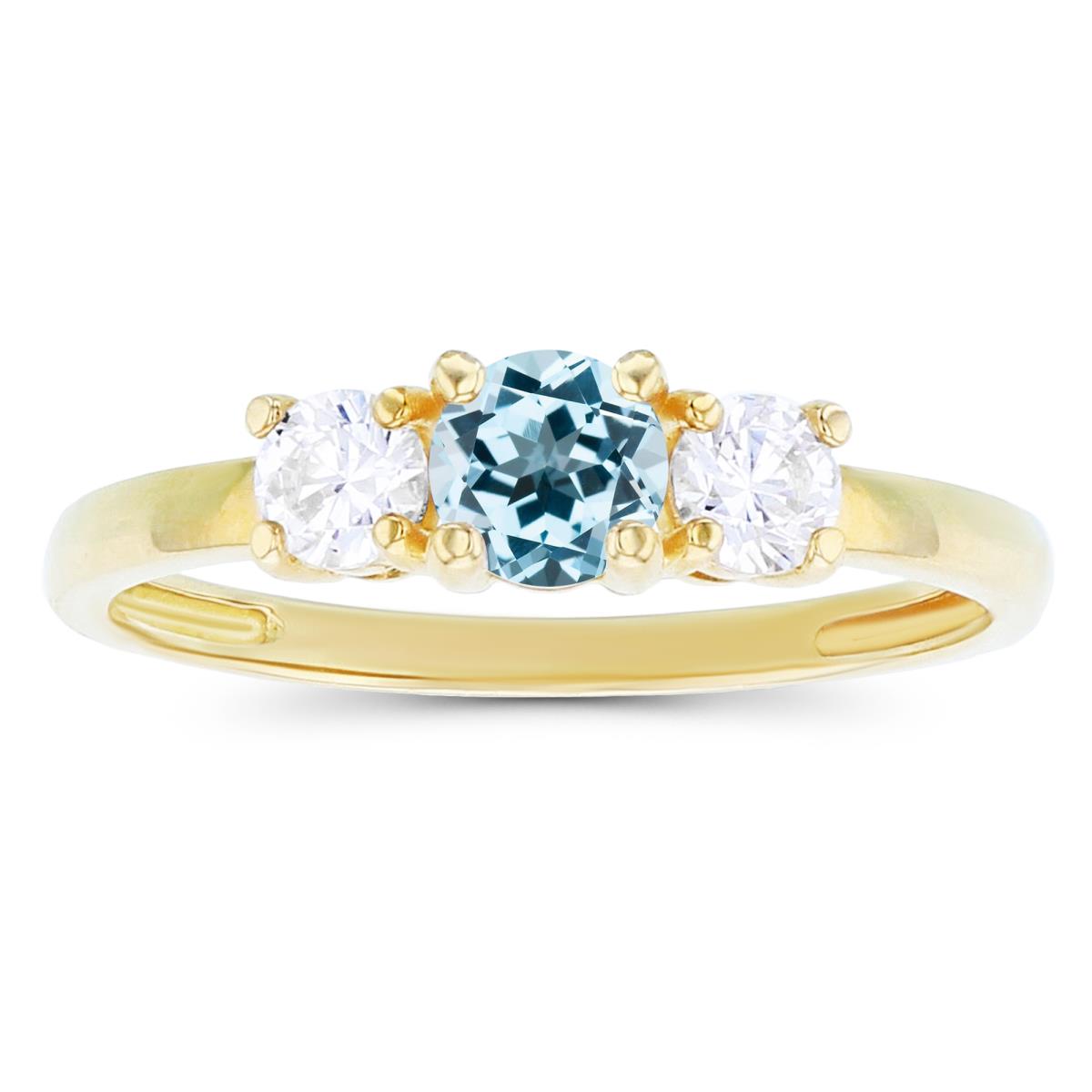 Sterling Silver Yellow 4.50mm Sky Blue Topaz & 3.50mm Created White Sapphire Sides Ring