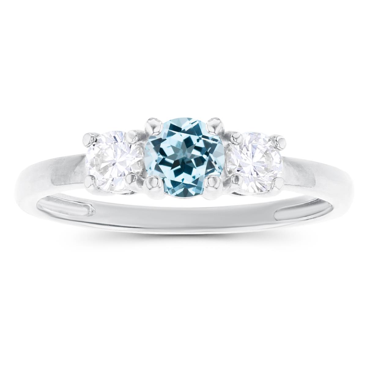 Sterling Silver Rhodium 4.50mm Sky Blue Topaz & 3.50mm Created White Sapphire Sides Ring