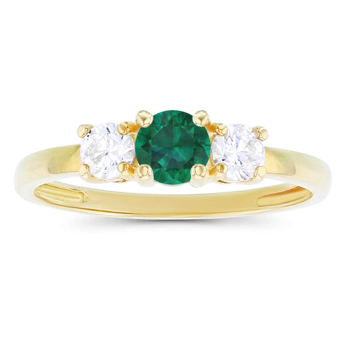 Sterling Silver Yellow 4.50mm Created Emerald & 3.50mm Created White Sapphire Sides Ring