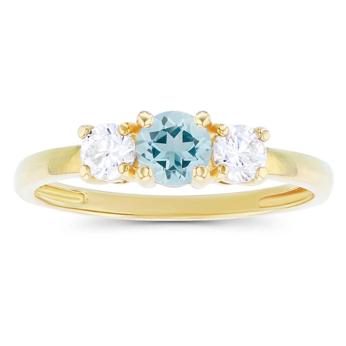 Sterling Silver Yellow 4.50mm Aquamarine & 3.50mm Created White Sapphire Sides Ring