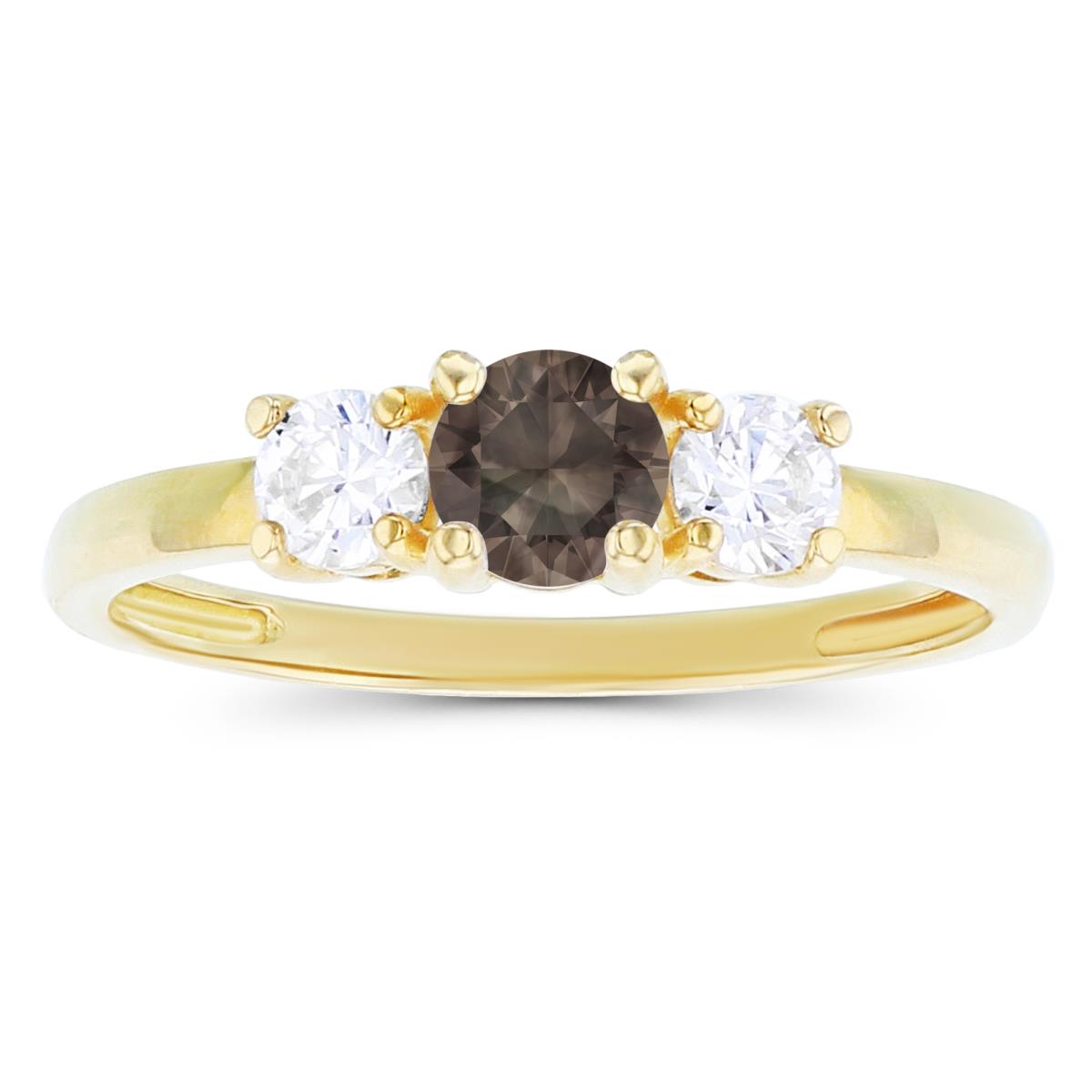 Sterling Silver Yellow 4.50mm Smokey Quartz & 3.50mm Created White Sapphire Sides Ring