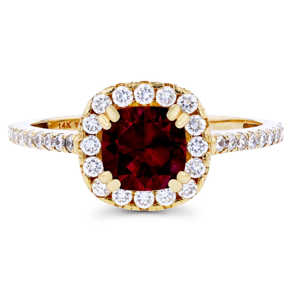 Sterling Silver Yellow 6mm Cushion Garnet & Created White Sapphire Halo Engagement Ring