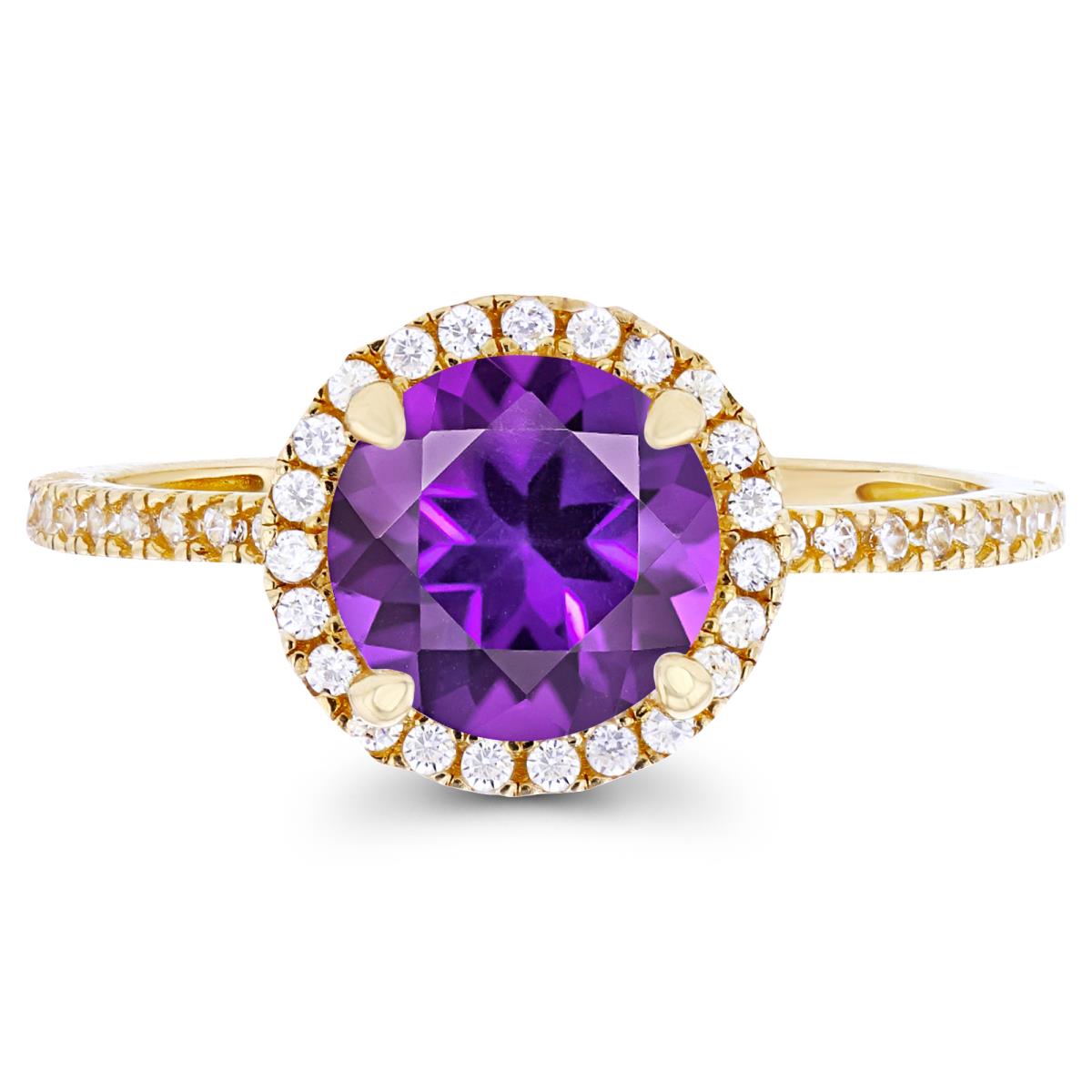 Sterling Silver Yellow 7mm Amethyst & Created White Sapphire Halo Engagement Ring
