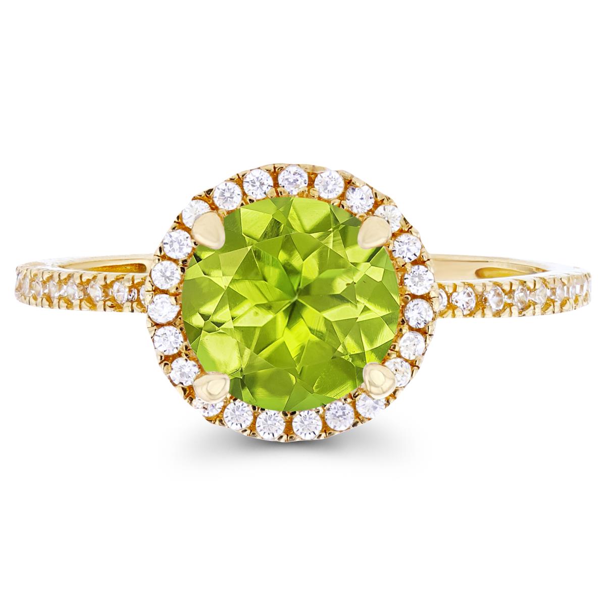 Sterling Silver Yellow 7mm Peridot & Created White Sapphire Halo Engagement Ring