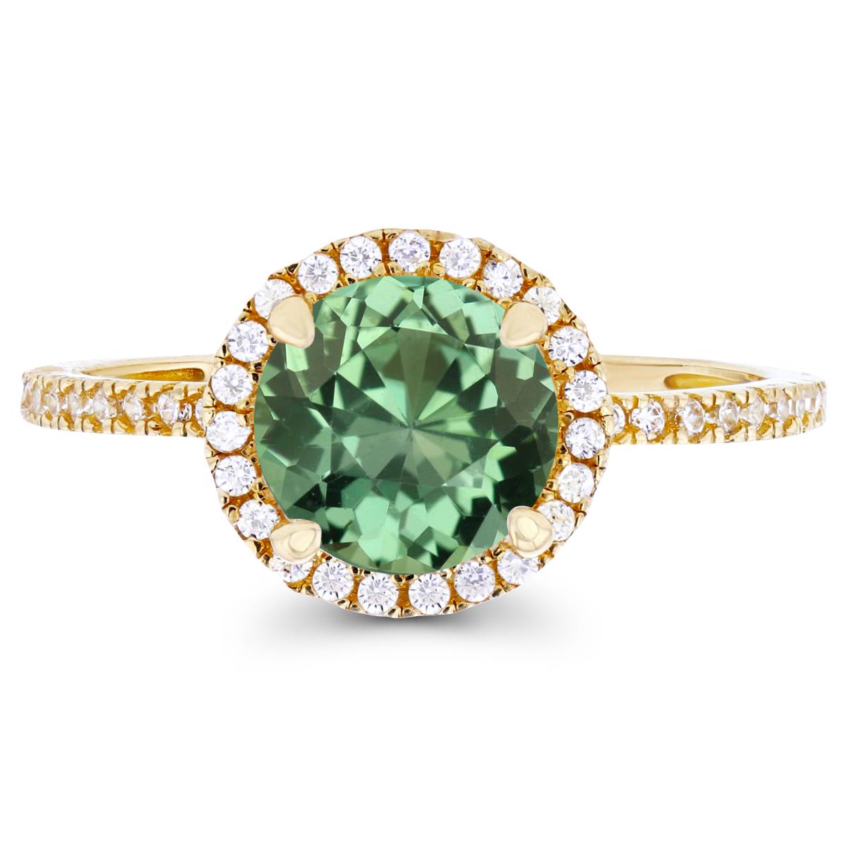 Sterling Silver Yellow 7mm Created Green Sapphire & Created White Sapphire Halo Engagement Ring