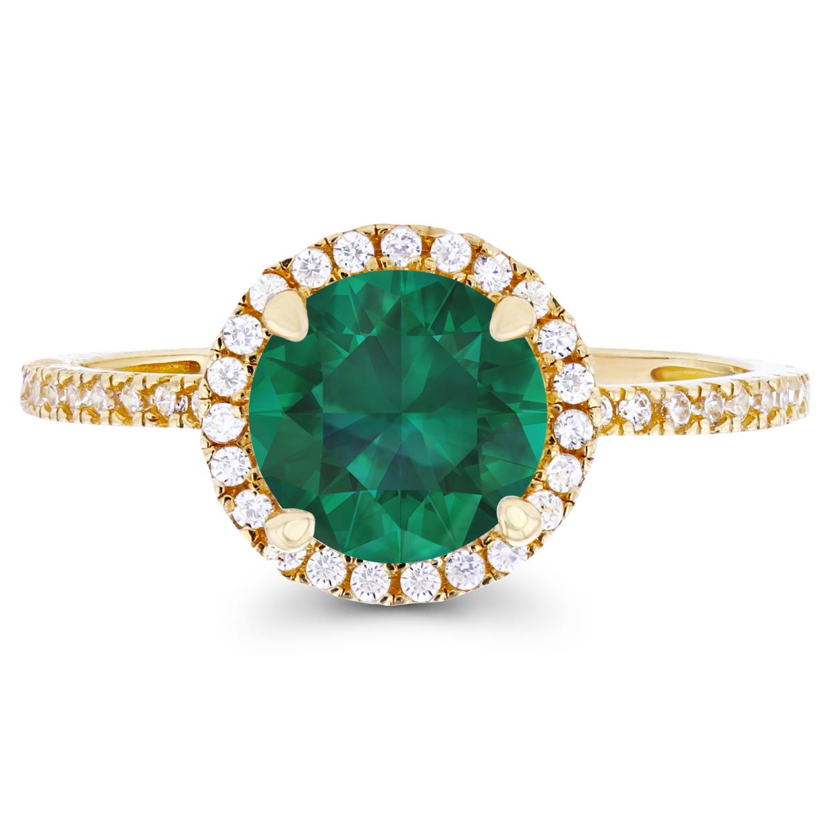 Sterling Silver Yellow 7mm Created Emerald & Created White Sapphire Halo Engagement Ring