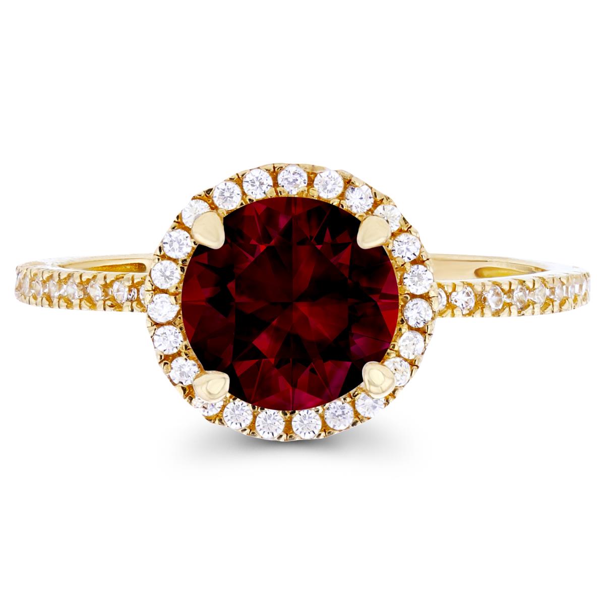 Sterling Silver Yellow 7mm Garnet & Created White Sapphire Halo Engagement Ring