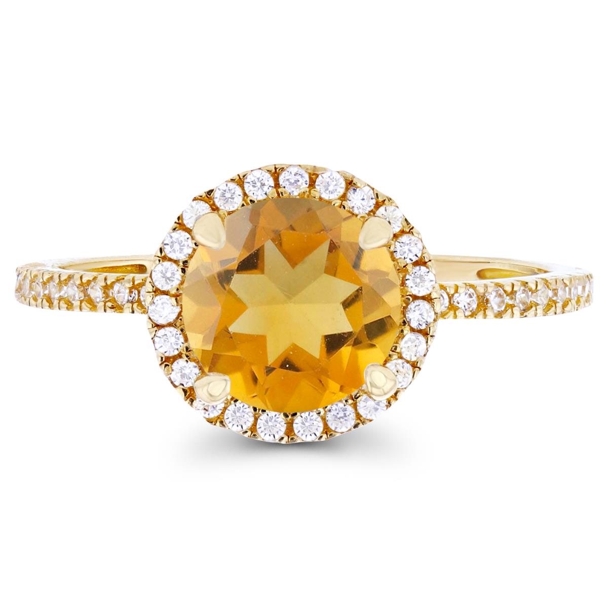 Sterling Silver Yellow 7mm Citrine & Created White Sapphire Halo Engagement Ring