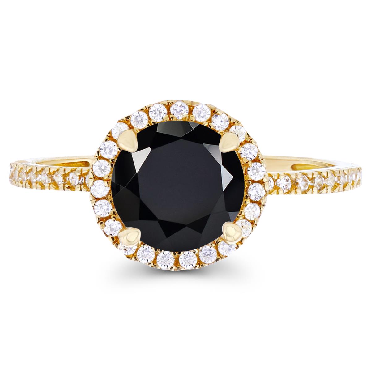 Sterling Silver Yellow 7mm Onyx & Created White Sapphire Halo Engagement Ring