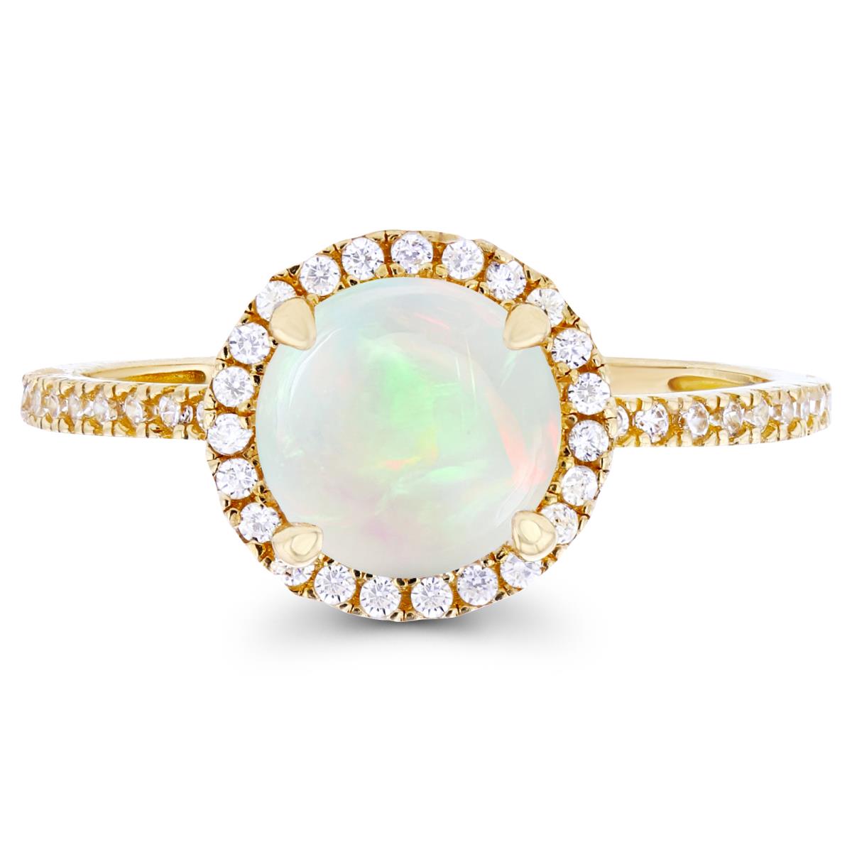 Sterling Silver Yellow 7mm Opal & Created White Sapphire Halo Engagement Ring