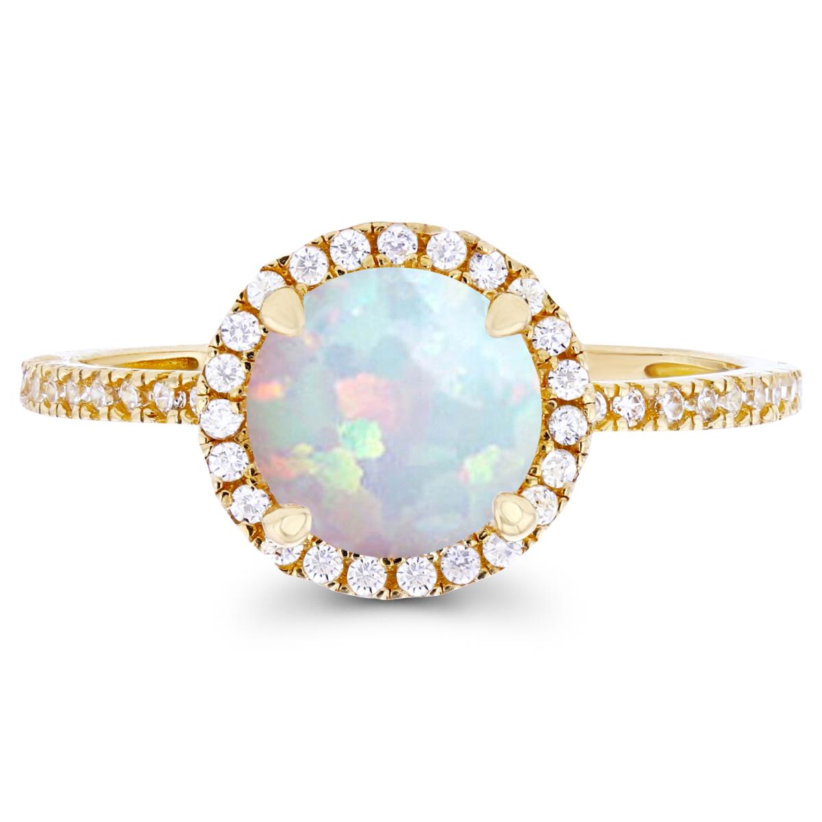 Sterling Silver Yellow 7mm Created Opal & Created White Sapphire Halo Engagement Ring