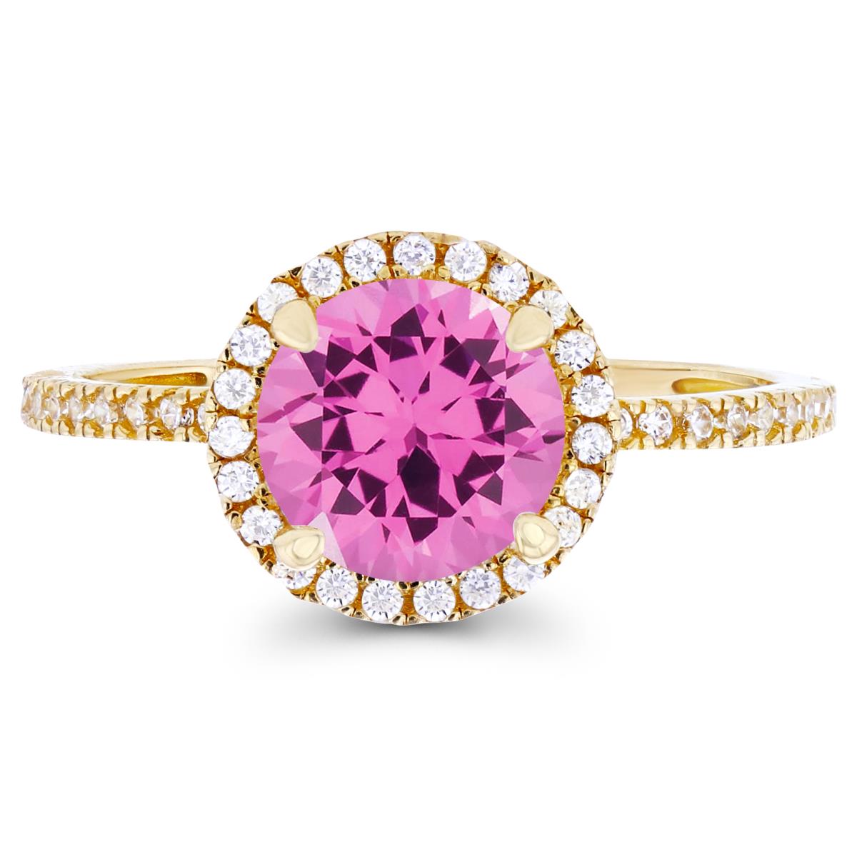 Sterling Silver Yellow 7mm Created Pink Sapphire & Created White Sapphire Halo Engagement Ring