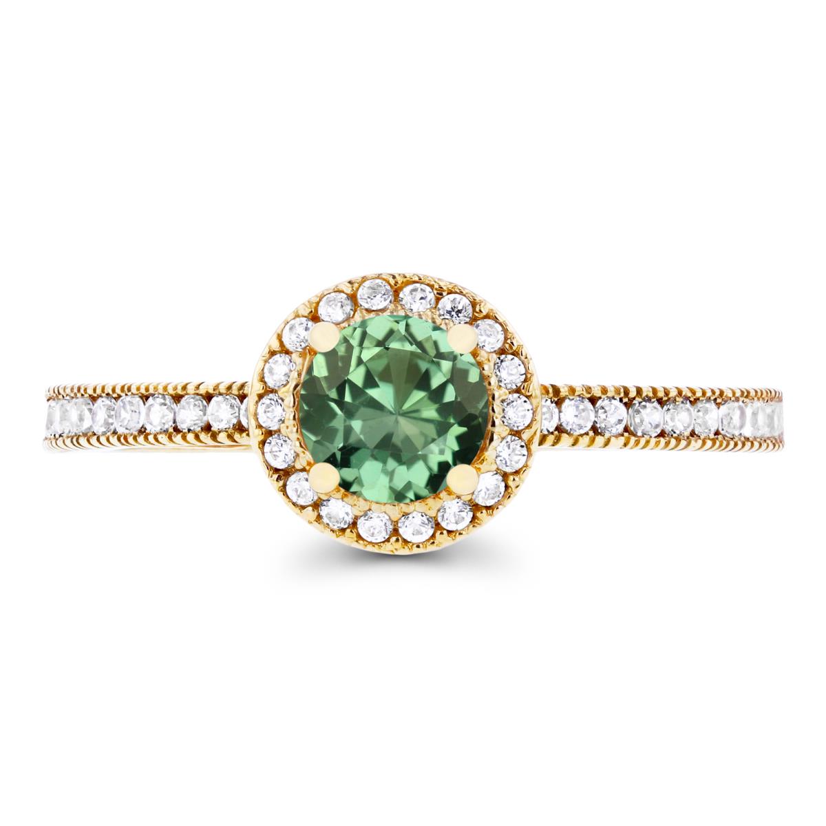 Sterling Silver Yellow 5mm Created Green Sapphire & Created White Sapphire Milgrain Halo Ring