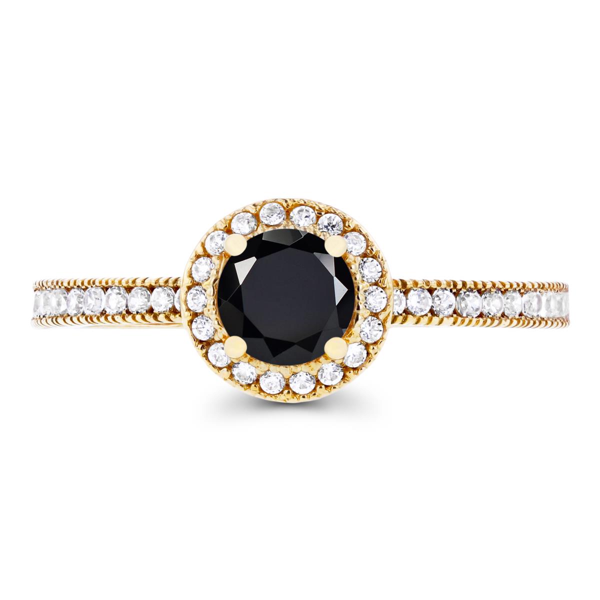 Sterling Silver Yellow 5mm Onyx & Created White Sapphire Milgrain Halo Ring