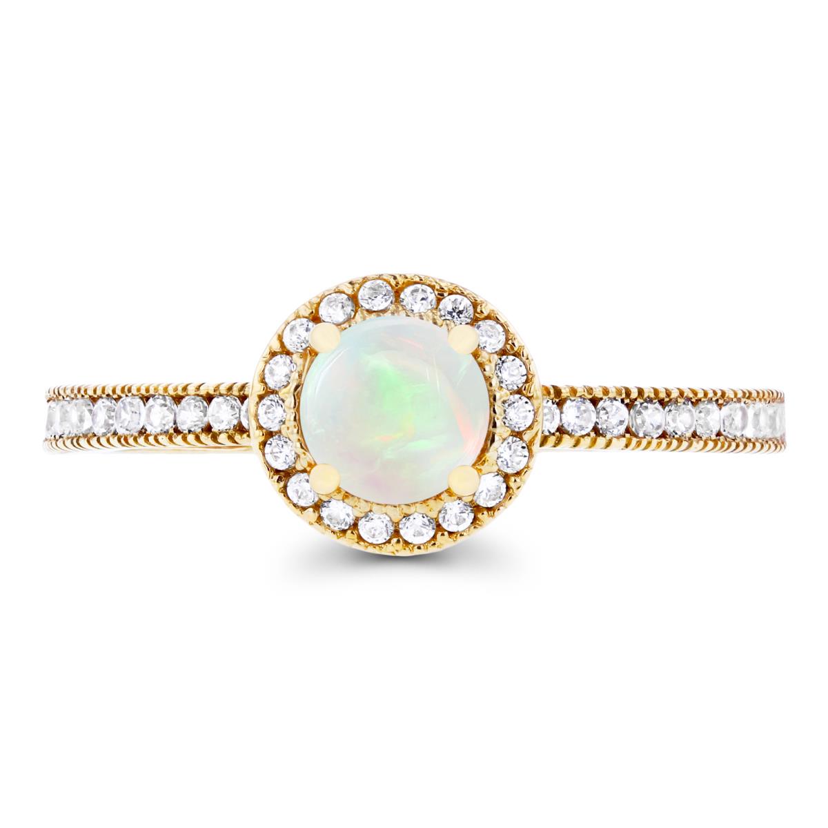 Sterling Silver Yellow 5mm Opal & Created White Sapphire Milgrain Halo Ring