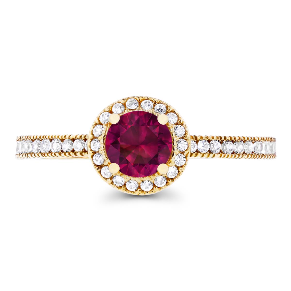 Sterling Silver Yellow 5mm Created Ruby & Created White Sapphire Milgrain Halo Ring