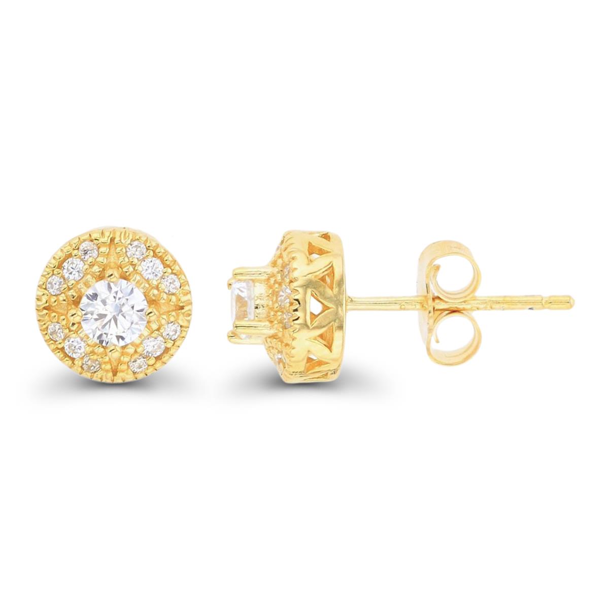 Sterling Silver Yellow 1-Micron 3.5mm Rd CZ Halo Stud Earring