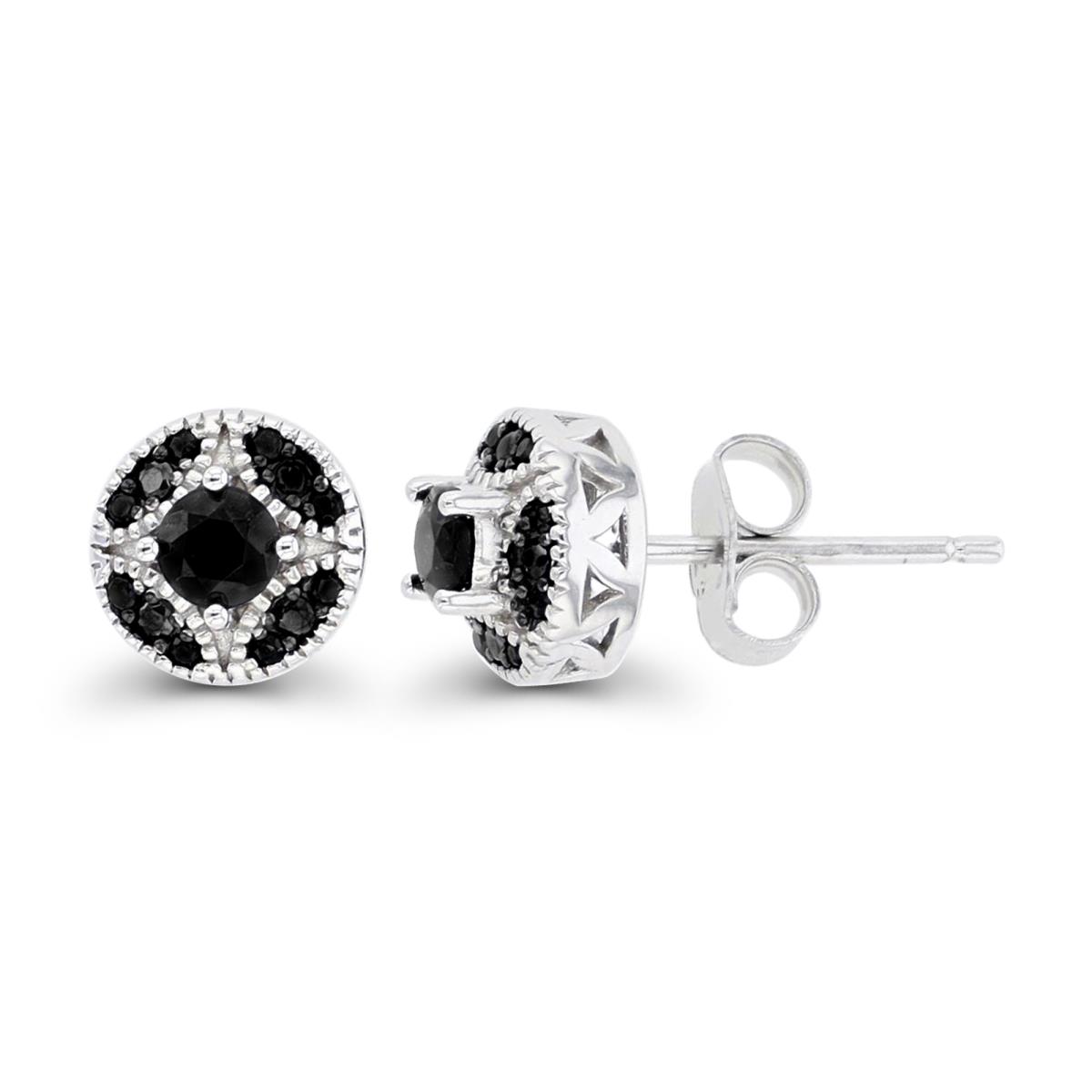 Sterling Silver Rhodium & Black 3.5mm Rd Black Spinel Halo Stud Earring