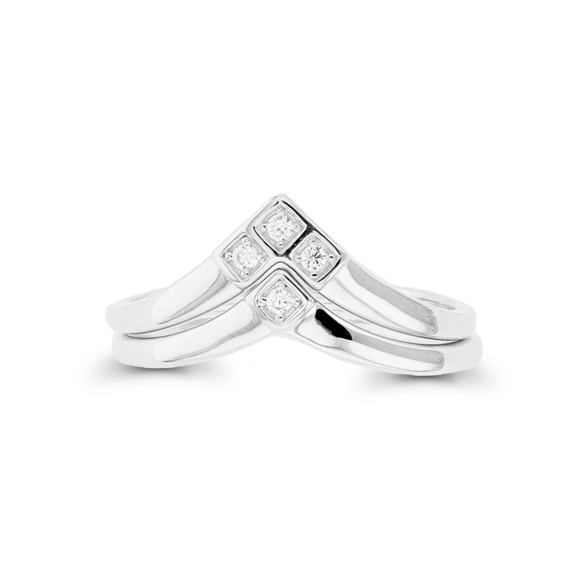 Sterling Silver Rhodium "V" Shaped Double Stackable Ring