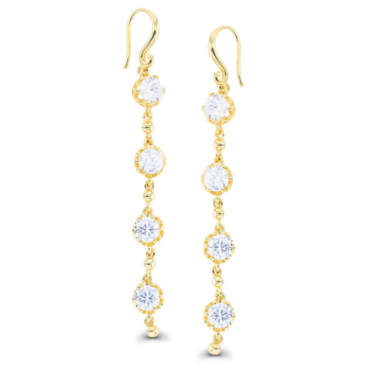 Sterling Silver Yellow 1-Micron 5mm Rd CZ Flower Dangling FishHook Earring
