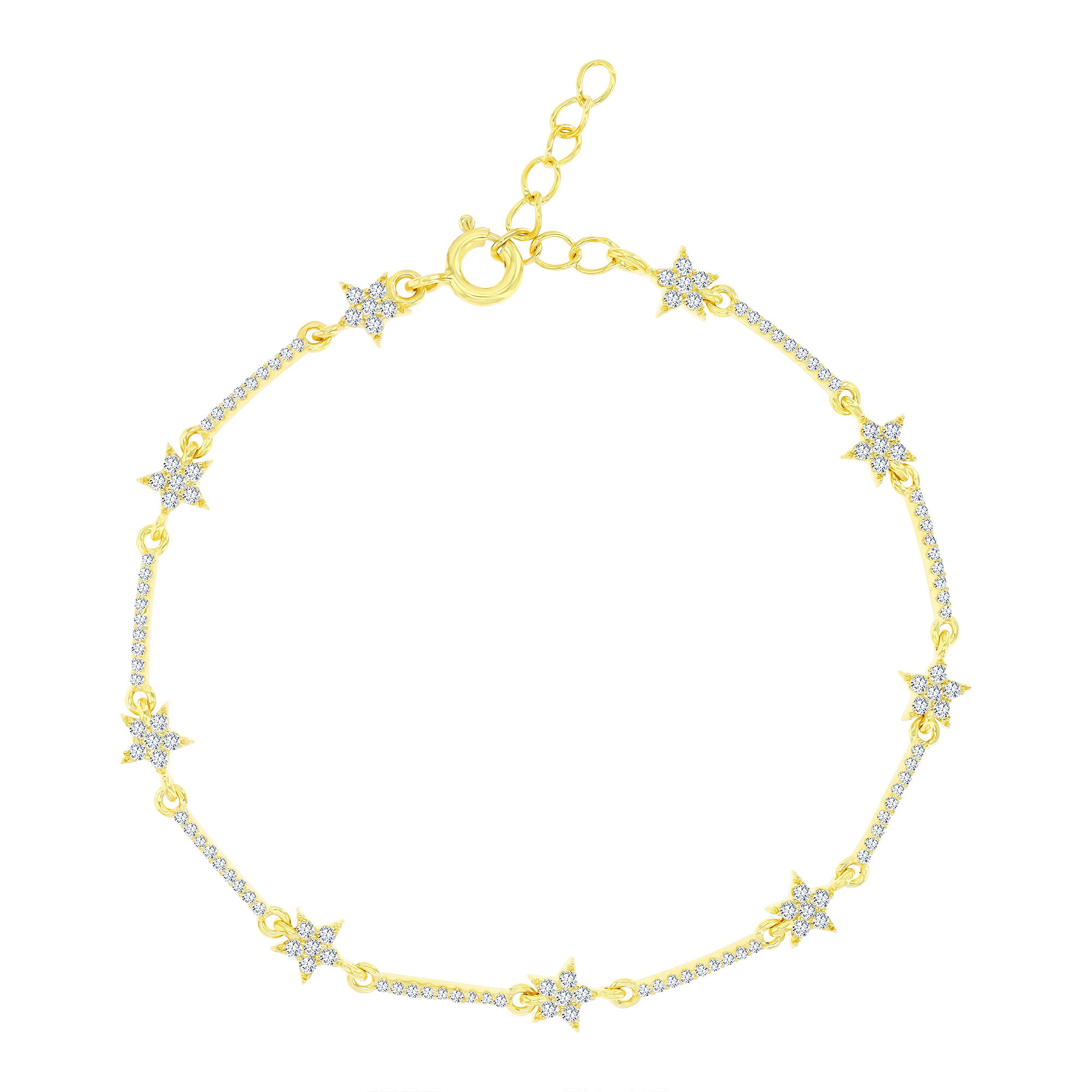 Sterling Silver Yellow Paved Stars 7"+1" Bracelet