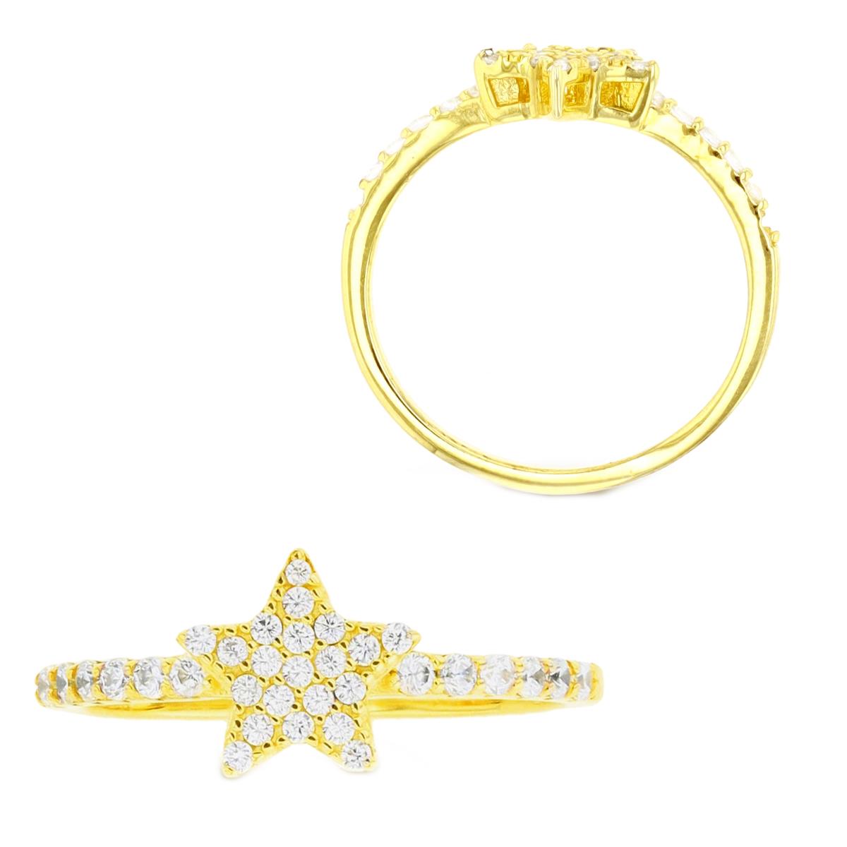 Sterling Silver Yellow Paved Star Ring