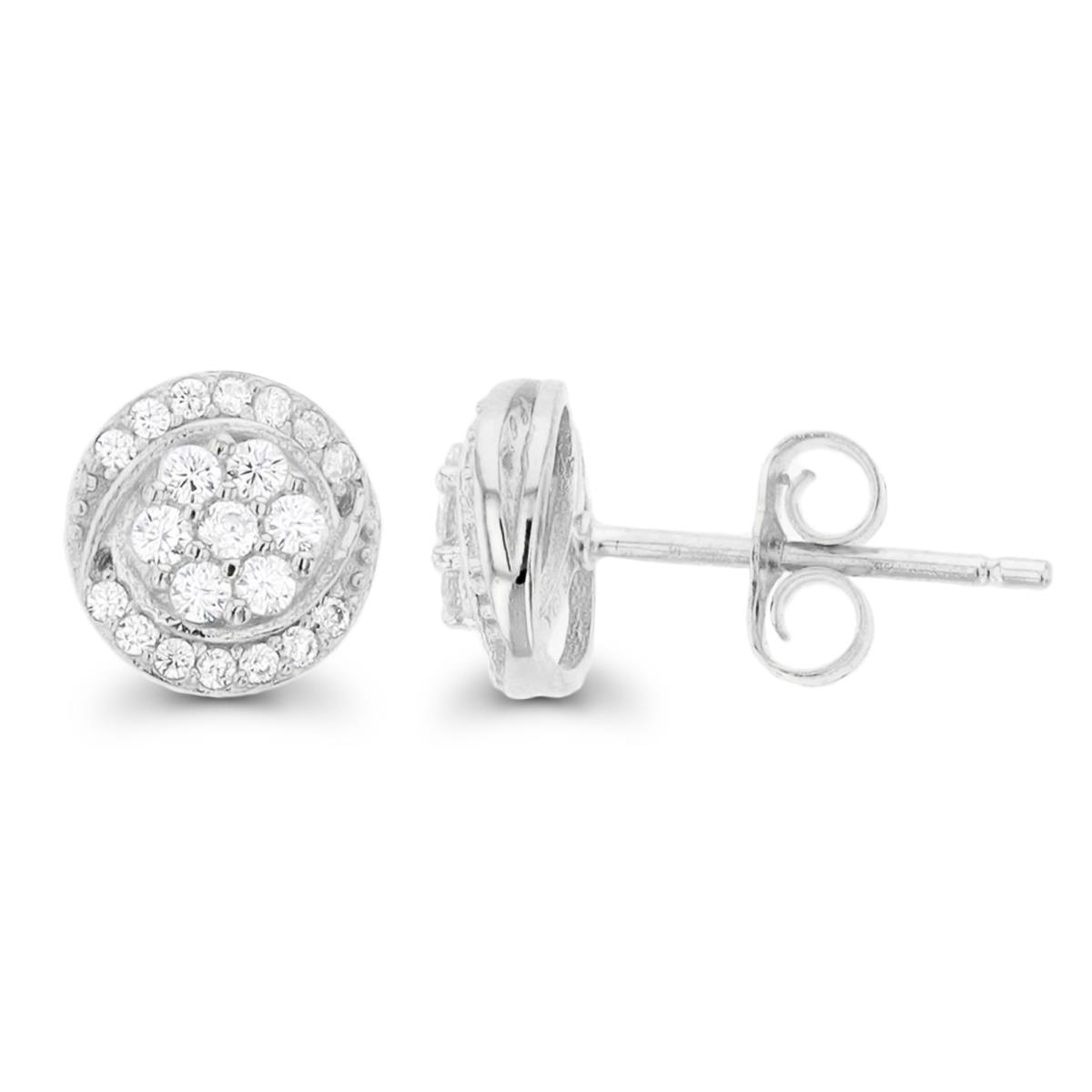 Sterling Silver Rhodium 8mm Paved Cluster Stud Earring