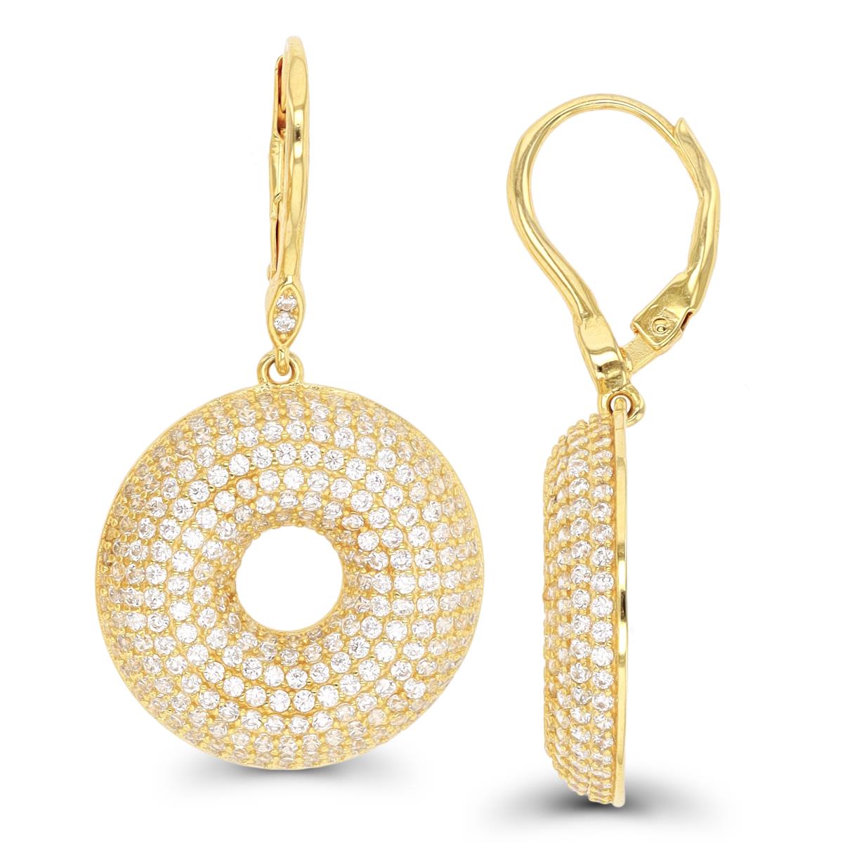Sterling Silver Yellow 1-Micron Micropave Donut LeverBack Earring