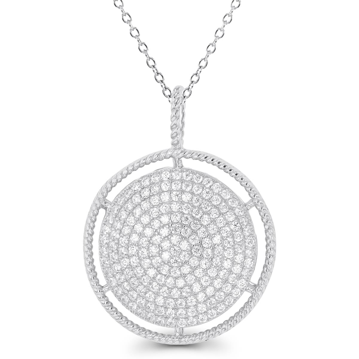 Sterling Silver Rhodium Micropave CZ Circle 18" Necklace