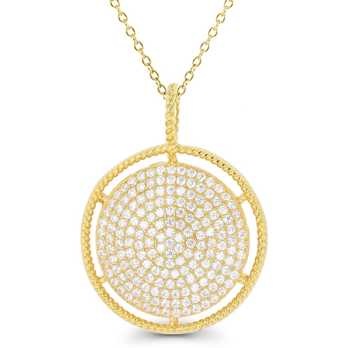 Sterling Silver Yellow Micropave CZ Circle 18" Necklace