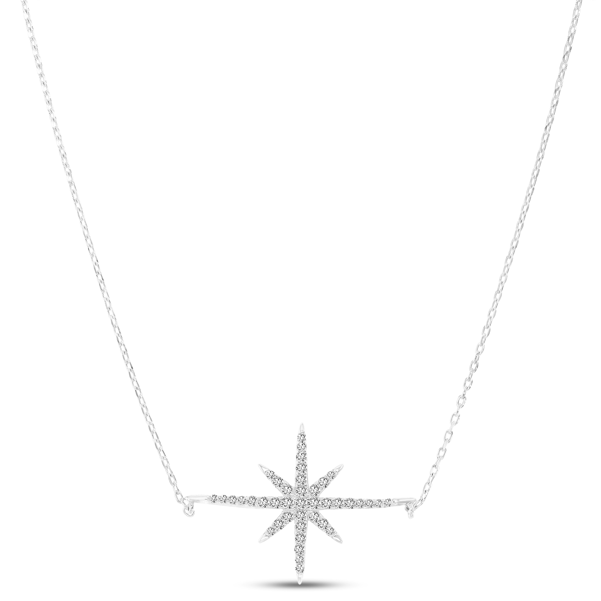 Sterling Silver Rhodium Starburst 18"+2" Necklace