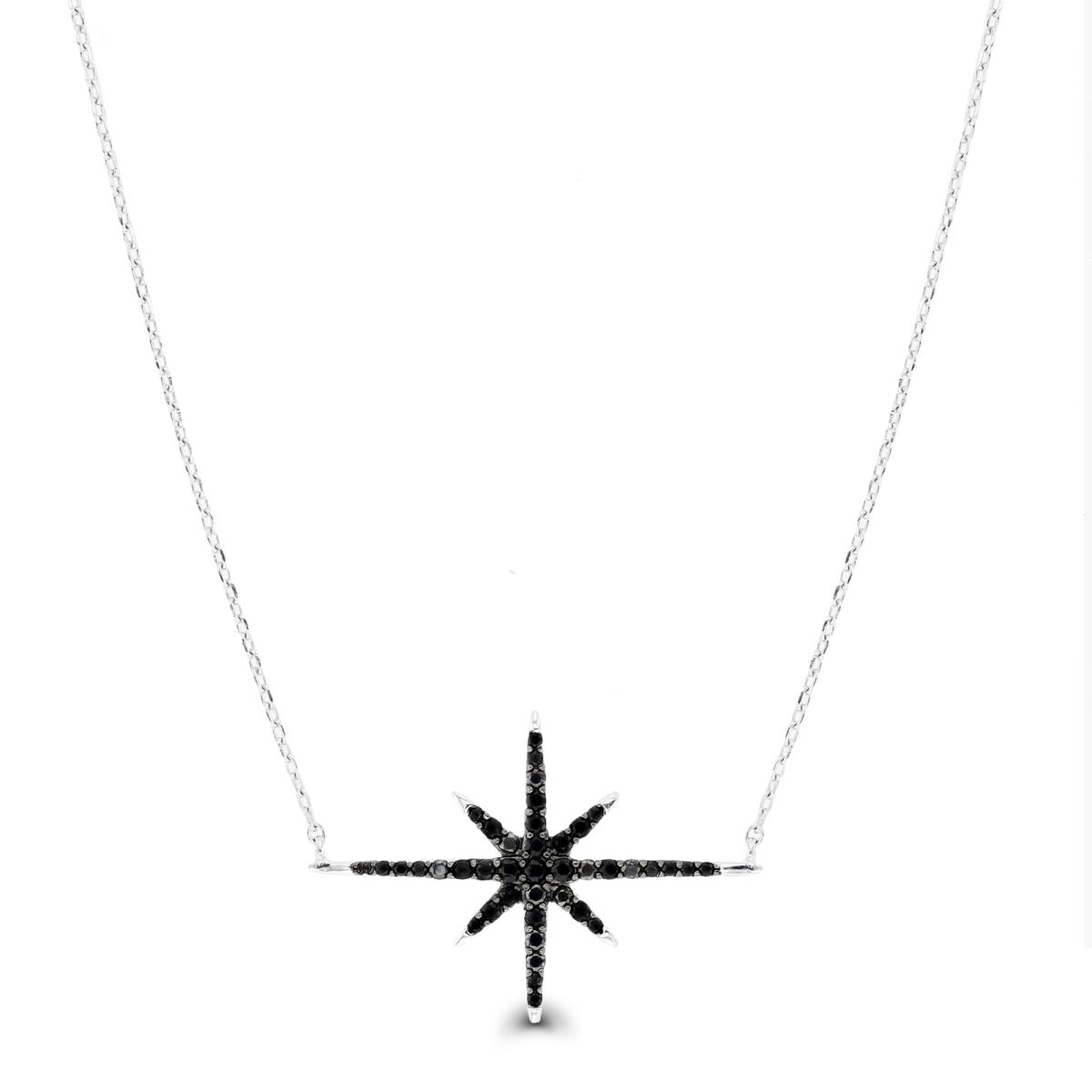 Sterling Silver Rhodium & Black Black Spinel Starburst 18"+2" Necklace