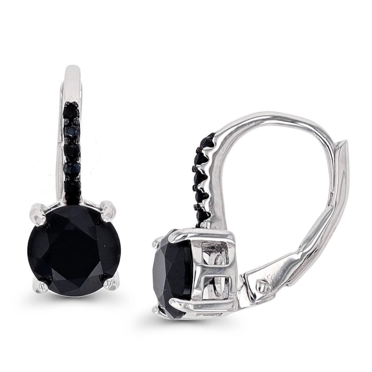 Sterling Silver Rhodium & Black 6mm Rd Black Spinel LeverBack Earring