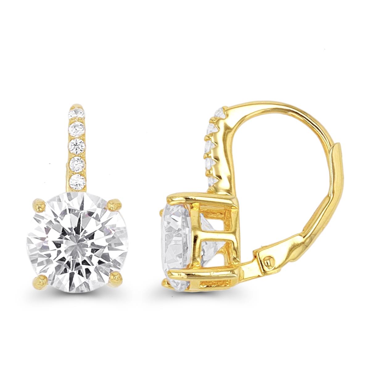 14K Yellow Gold 8mm Rd CZ LeverBack Earring