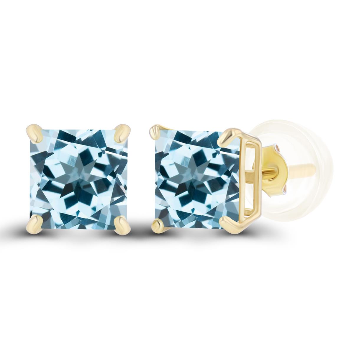 Sterling Silver Yellow 5mm Square Sky Blue Topaz Basket Stud Earrings with Silicone Back