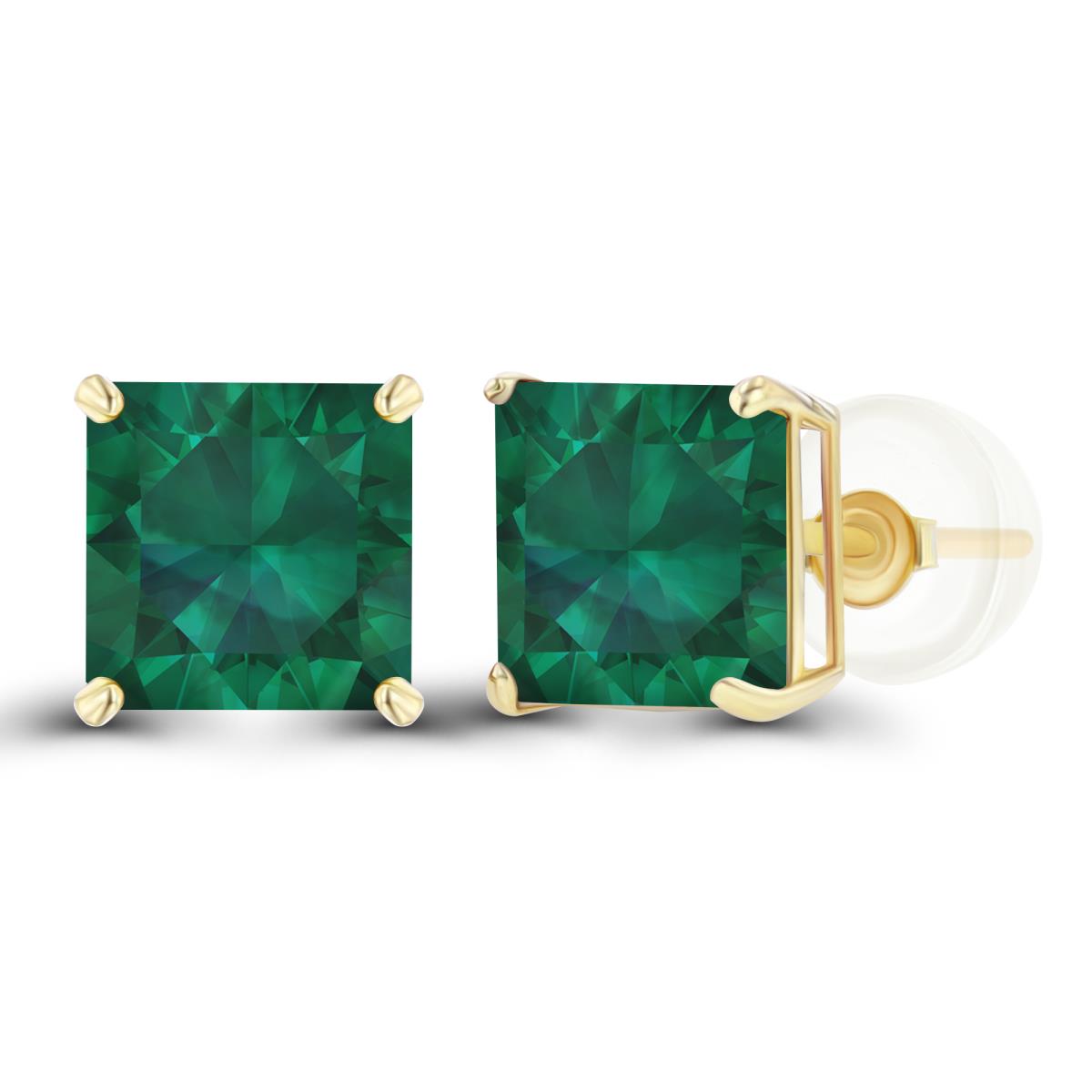 Sterling Silver Yellow 6mm Square Created Emerald Basket Stud Earring with Silicone Back
