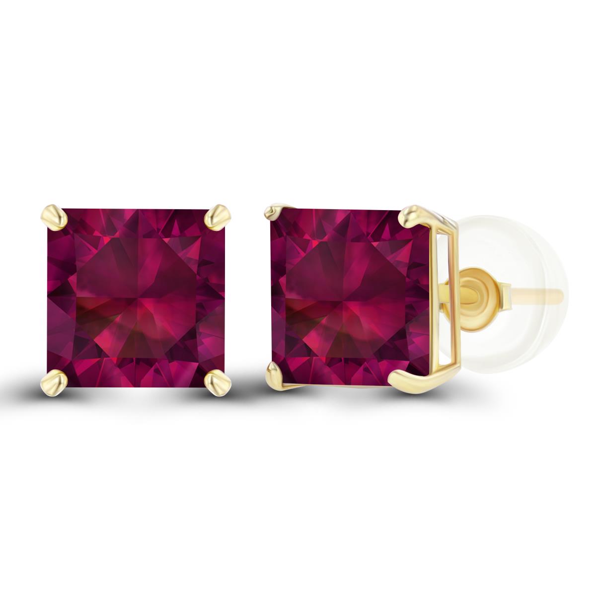 Sterling Silver Yellow 6mm Square Created Ruby Basket Stud Earring with Silicone Back