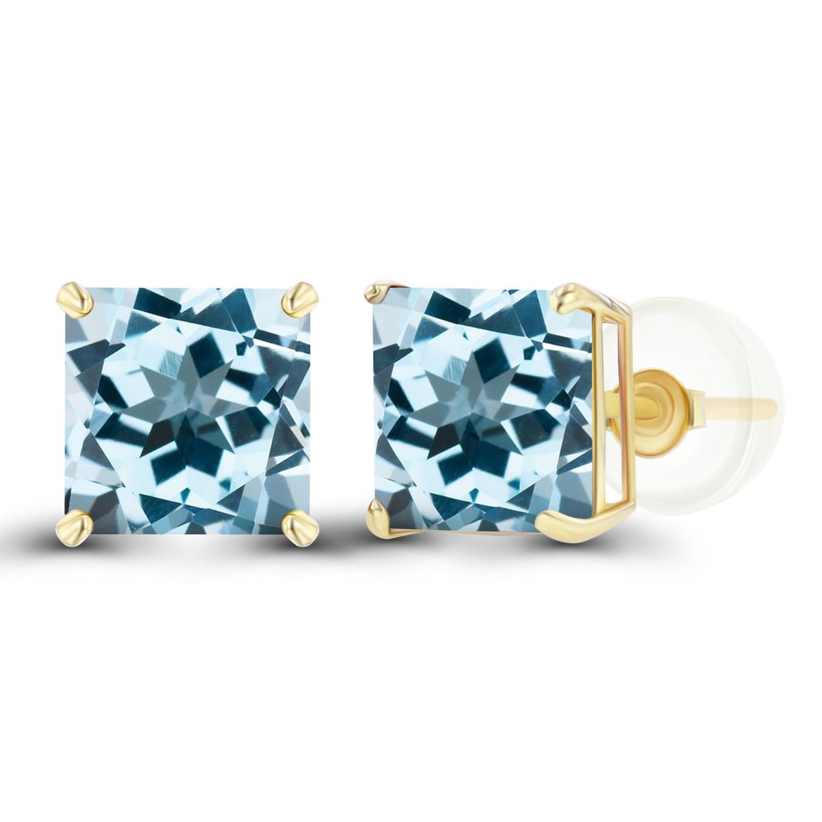 Sterling Silver Yellow 6mm Square Sky Blue Topaz Basket Stud Earring with Silicone Back