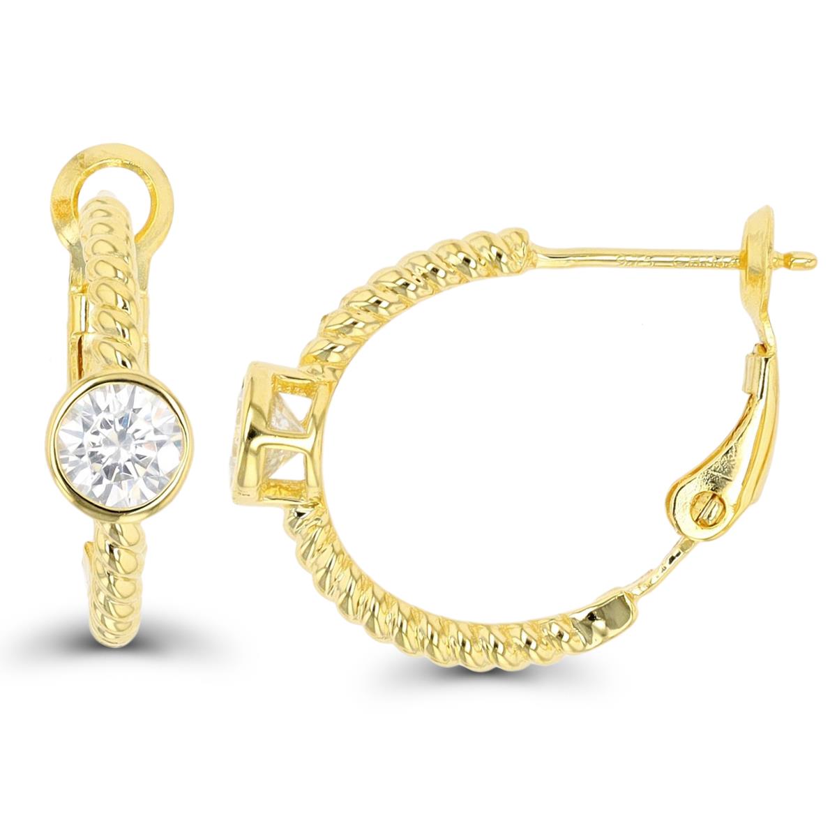 Sterling Silver Yellow 1-Micron 5mm Rd CZ Bezel Twist Omegaback Hoop Earring