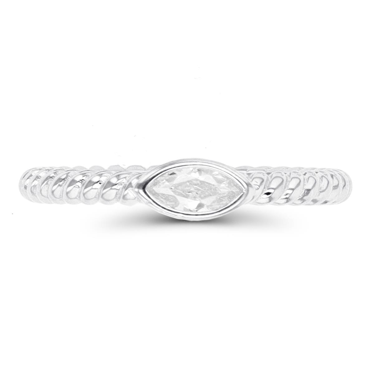 Sterling Silver Rhodium 6x3mm Mq CZ Bezel Twist Fashion Ring