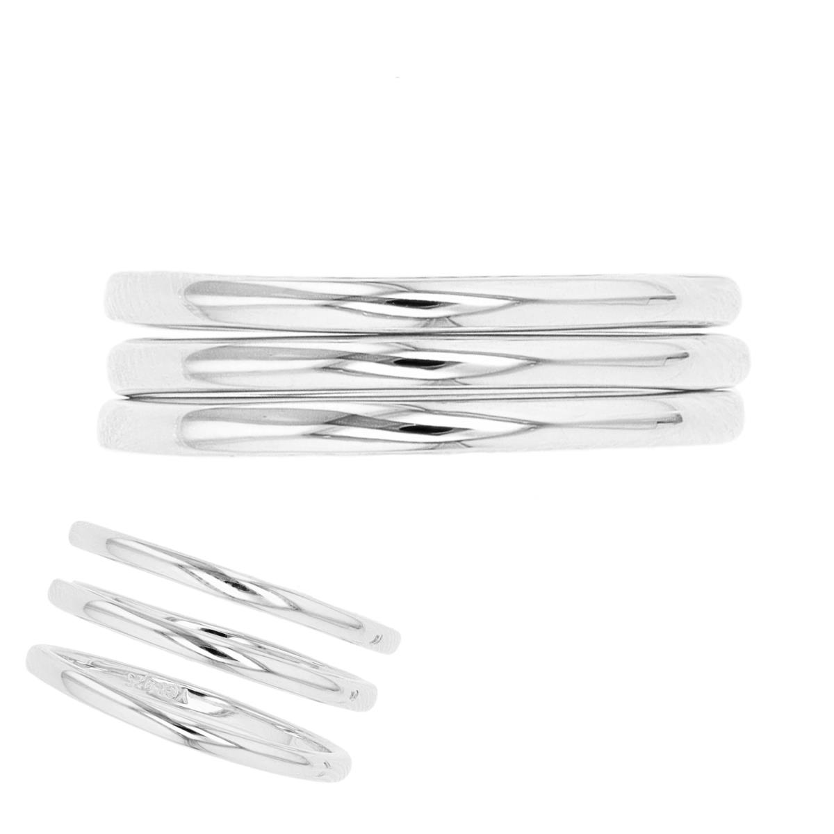 Sterling Silver Rhodium 1.7mm Polished Triple Stack Ring