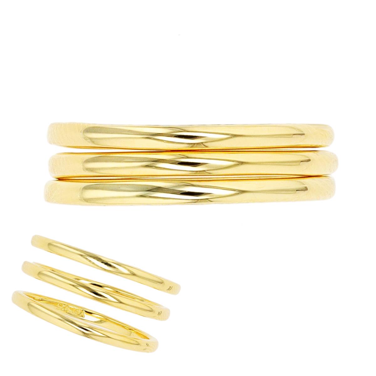 Sterling Silver Yellow 1.7mm Polished Triple Stack Ring