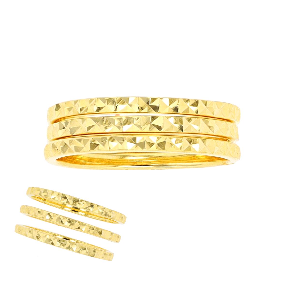 Sterling Silver Yellow 1.8mm Diamond Cut Triple Stack Ring